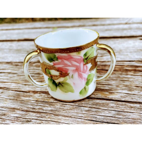 Antique Nippon Hand Painted Roses 3 Handle Loving Cup Small - Picture 3 of 12